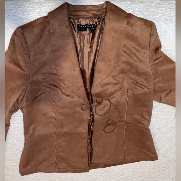 Parallel L Faux Suede Jacket Long Full Sleeves Brass Buttons closure with Ties - Picture 14 of 16
